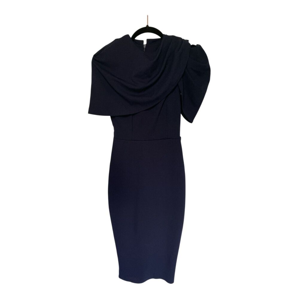 NWT Club L London Navy Draped Midi Dress With Cape | Size US 4 - Picture 6 of 8